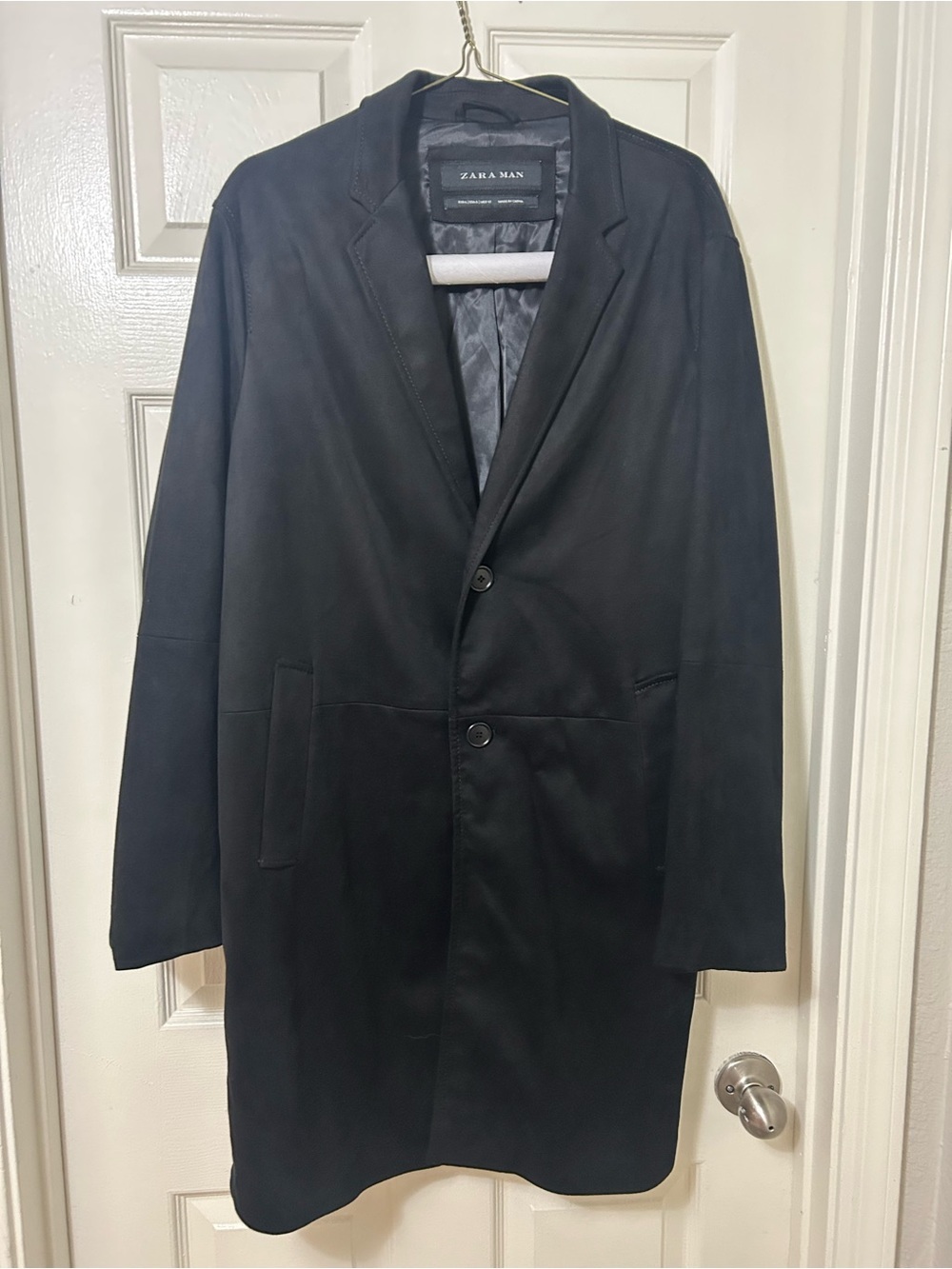 Zara Man Faux Suede Long Jacket Chester
Coat Black Topcoat Size Large